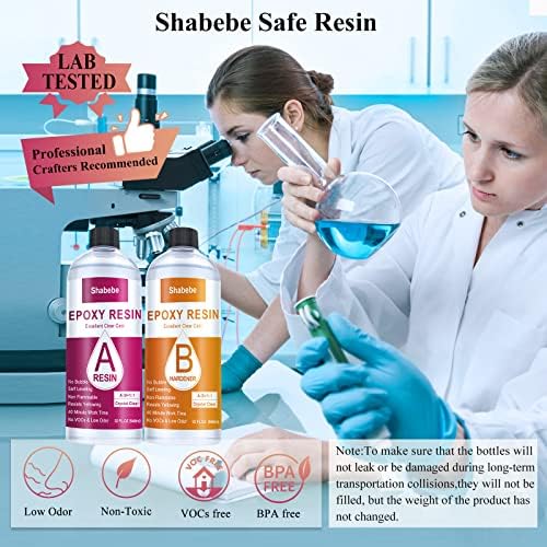 Shabebe Epoxy Resin, 64OZ Epoxy Resin Crystal Clear, Not-Yellowing No-Bubble, Self Leveling Easy Pour/Mix 1:1 Casting Kit & Coating for DIY Jewelry Making, Art Resina Clear Crafts, Molds, River Tables