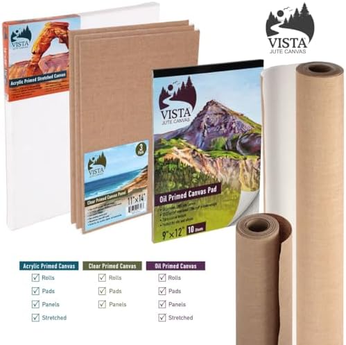 Vista Jute Clear-Primed Canvas Panels - 9"x12", 12 Pack - Blank Canvas for Traditional Oils, Eco Friendly, 100% Jute, Double Primed, Extra Coarse Texture, Ideal for Dry Brush and Impasto Techniques