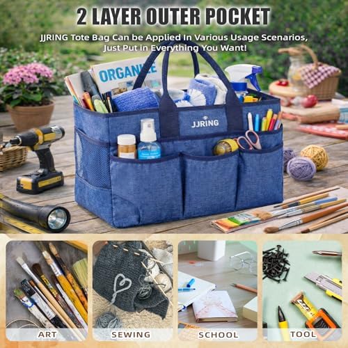 JJRING Large Art Supply Storage Tote Bag With Mesh Pockets, Blue