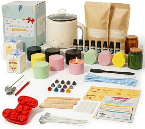 Candle Making Kit with Wax Melter, Premium DIY Candles Kit, Soybeans Wax | 60oz Electric Wax Melter, Starter Fridenly Homemade Candles Kit, Complete Set Rich Scent Colorful Tins & Jars