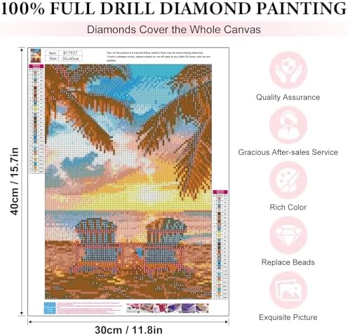 Yezavesu Beach Diamond Art Kits for Adults Beginners 12x16 Inch | Beach Landscape Diamond Painting, DIY 5D Full Round Drill Gem Art, Stress Relief Craft Kits, Home Wall Decor Gift