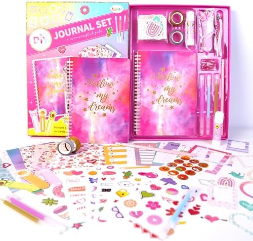 Pure Vie DIY Journal Kit for Girls Ages 8-14, Journaling Art Crafts Kit for Tween & Teen Girls, Creative Scrapbook & Diary Supplies Toy Set with Notebook Sticker - Fun Cute Birthday Xmas Gifts Ideas
