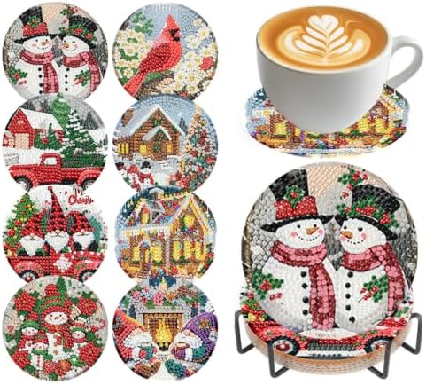 Christmas Diamond Art Coasters Kit, 8 Pieces Diamond Painting Coasters Kit