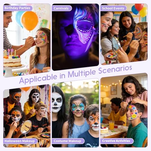54 Color Face Painting Kit - Non-Toxic Water Based Face and Body Paint Set with Brushes, Stencils, Sponges - For Sensitive Skin, Halloween, Carnival, Birthday Parties, Festivals & Events.