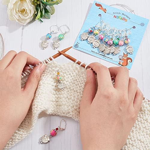 NBEADS 12 Pcs Sheep Stitch Markers, Alloy Crochet Stitch Marker Charms with Polymer Clay Beaded Locking Stitch Marker Knitting DIY Handmade Gift for Knitting Sewing Accessories Jewelry Making