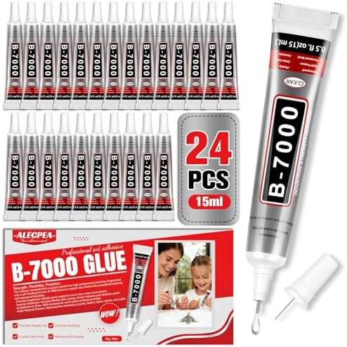 B-7000 Glue Clear with Precision Tip, 15ml 24 Pack Multi-Function Craft Adhesive, Waterproof Strong Bond Glue for Jewelry Making, Rhinestones, Bedazzling, Crafts, Shoes, Fabric, Phone Repair