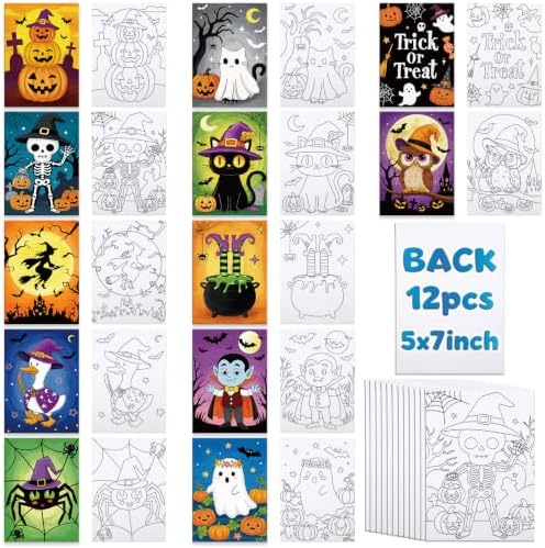 Louise Maelys 12 Pack Halloween Pre Drawn Canvas to Paint for Kids
