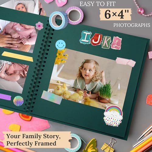 Scrapbook Photo Album 8"x8" 20 Sheets 40 Pages Hardcover Kraft Paper Green