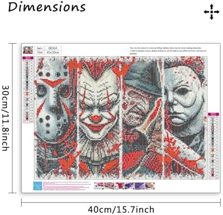 MBNTJHT Halloween Diamond Painting Kits for Adults Beginners,5D Full Round Drill Horror Movie Diamond Art Kits for Adults,DIY Gem Art Painting and Crafts for Holiday Gifts 12x16 Inch.