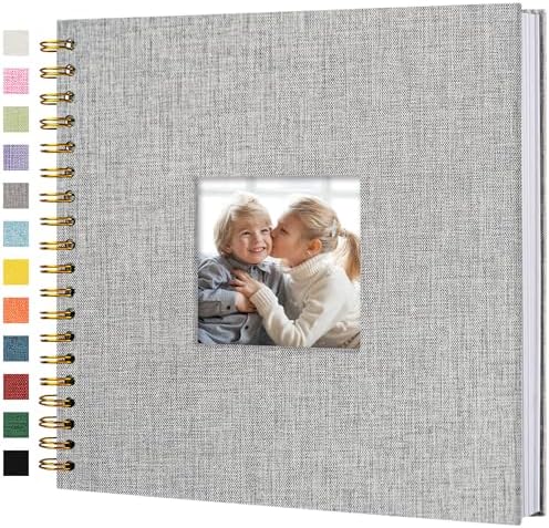 10"x10" Scrapbook Photo Album Linen Cover 40 Sheets 80 Pages White Paper | Gray Hardcover Kraft White Pages Memory Book, for Travel Wedding Guest Book Christmas Baby Fits 4x6 & Instant Photos