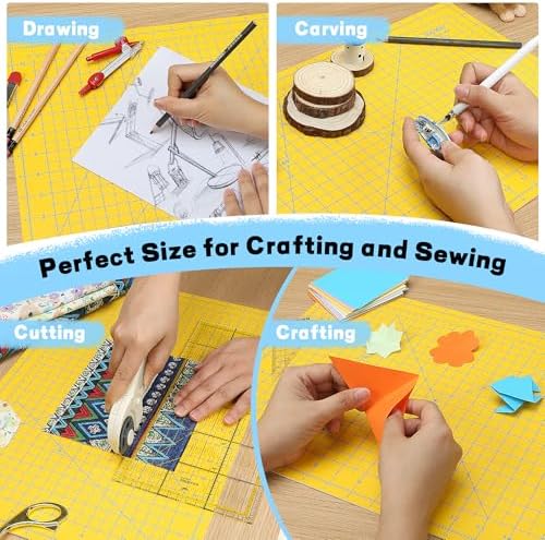 Self Healing Cutting Mat 18" x 12", A3 Double-Sided for Sewing & Quilting | Non-slip, 5-Ply Rotary Cutting Mat for Crafts Cutting Fabric Scrapbooking, and Small Modeling Projects, Lemon Yellow