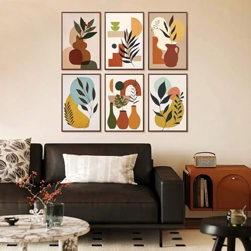 6 Pack Paint by Numbers Kit for Adults Beginner Easy Plants, 8x12 Inch | Minimalist Plant DIY Acrylic Painting by Numbers, Without Frame Canvas, Stress Relief Craft Kits, For Home Wall Decor Gift