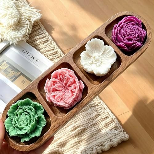 4 Pcs Flower Silicone Molds, Flower Candle Molds for Candle Making,3D Floral Silicone Resin Mold Peony Rose Ranunculus Fondant Mold for Chocolate Cake Decorating Soap Wax Resin Craft