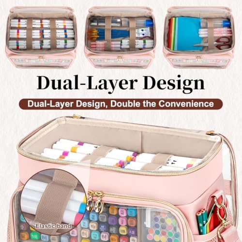 Large Double-Layer Marker Organizer Case for 200-300 Markers, Pink