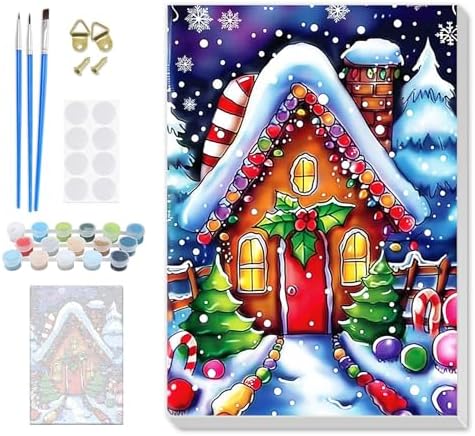 SENQAO Christmas Paint by Numbers for Adults Beginners Framed, Candy House Adults' Paint-by-Number Kits, Adult Paint by Number Kits on Canvas, Acrylic Number Painting for Home Decor, 8x12inch