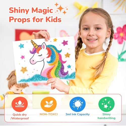 JoyCat 12-Color Glitter Markers for Kids, 3mm Paint Pens, High-Capacity Ink