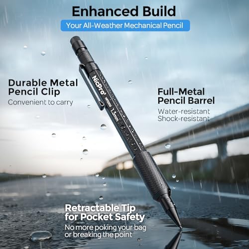 Nicpro 3 PCS 1.3 mm Mechanical Pencils Set with 48 Lead Refill, 3 Eraser