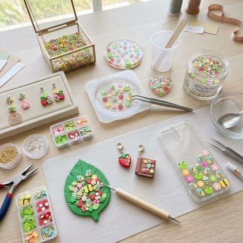 100G Polymer Clay Sprinkles for Crafts, Bee Frog Pink Blossom Slices Embellishments for DIY Crafts Nail Art Supplies Cellphone Decoration Accessories (Pink)