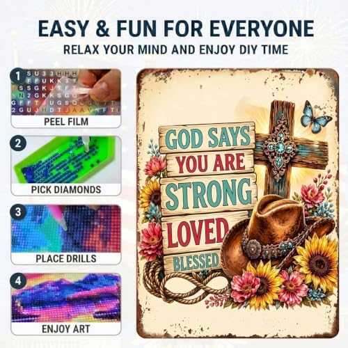 TOPCLTV Western Cross Diamond Art Kits for Adults, Faith Diamond Painting