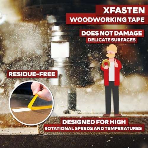 XFasten Double Sided Woodworking Tape 4 Inches x 90 Feet, Residue-Free and Removable Double Sided Wood Mounting Boards, Masking Tape for Wood Template, MDF, Metal, Edge Banding, Routing, Anchoring