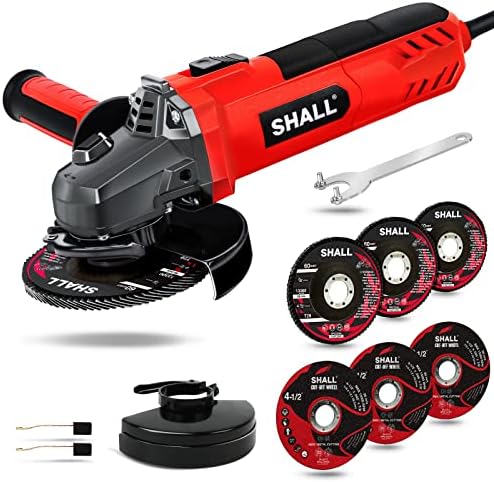 7.5Amp 4-1/2 Inch 12000 RPM Angle Grinder with 2 Guards, 3 Cutting Wheels, 3 Discs, Non-Slip Handle and Carbon Brush for Metal and Wood