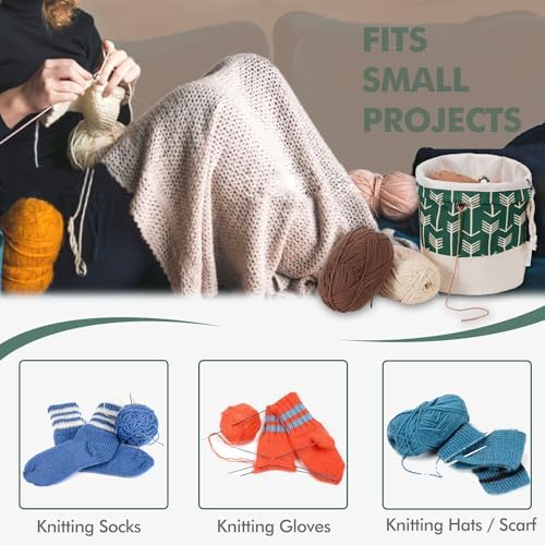 TOGETRUE Yarn Bag, Small Knitting Crochet Bag, Portable Yarn Storage Bags Organizer for Crocheting Project, Store Skein Ball, Short Knitting Needle (Green)