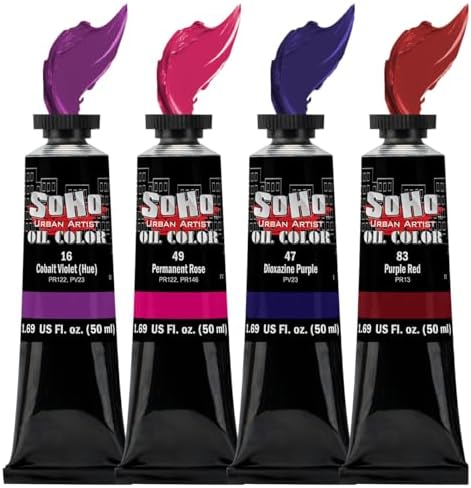 Soho Urban Artist Oil Paint Purples Set of 4-50 mL Tubes, Triple-Milled Oils with Refined Linseed - Smooth Application, True Color Mixes, Ideal for Brushes & Palette Knives