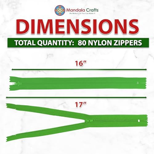 Mandala Crafts 80 PCs Green Closed-End 16 Inches Nylon Zippers for Sewing