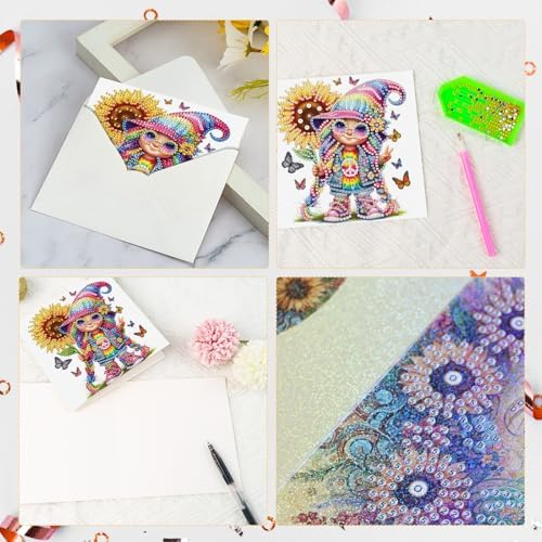 antor 6 Pcs 5D Diamond Painting Greeting Cards Kits, Sunflower Happy DIY Diamond Art Cards with Envelopes, Handmade Rhinestone Greeting Card Set for Birthdays & Holidays