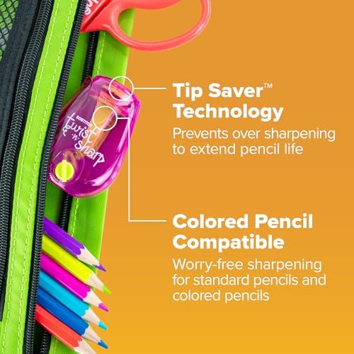 Bostitch Office Pencil Sharpener, Manual, One Assorted Color, Twist-n-Sharp, Kids, Boys, Girls, Colored Pencils, 1 Pack