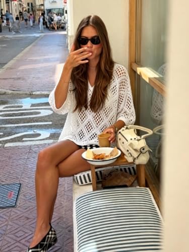 Womens Crochet Top Summer 3/4 Sleeve Cover Up V Neck Boho Tops