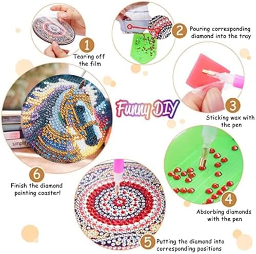 8 Pack Horse Diamond Art Coasters Kit for with Holder & Cork Backing