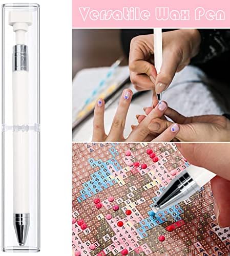 ZYNERY Diamond Painting Pen with Wax, Refillable Wax Pen, Rotating Glue Point Drill Pen for Nail Art Rhinestones, Diamond Art Accessories and Tools, Quickly Pick Up Beads Gems (White)