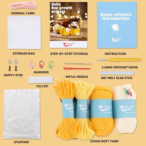 Crochet Kit for Beginners Adults - Bee Grow Up Starters Crochet Kit, Beginners Crocheting Kitting for Adults Teen, DIY Craft Gifts with Crochets Yarns, Hook, Step-by-Step Video, Instruction