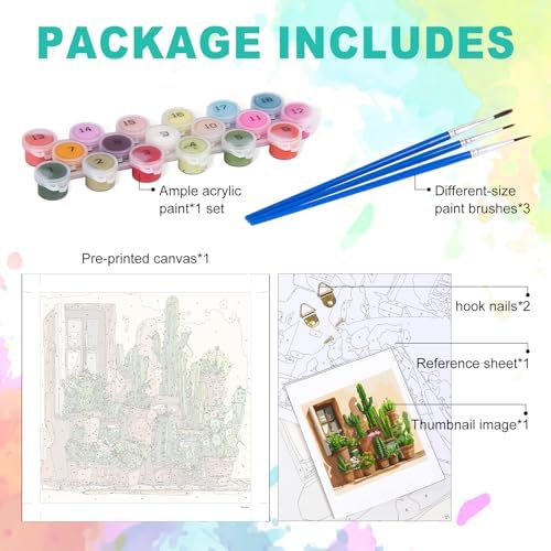 Paint by Numbers Kit for Adults, Desert Cactus Painting, 16 x 16 Inch | DIY Adult Paint by Number Kit on Canvas for Beginners, without Frame, Southwest Boho Wall Decor, Stress Relief Craft Gift