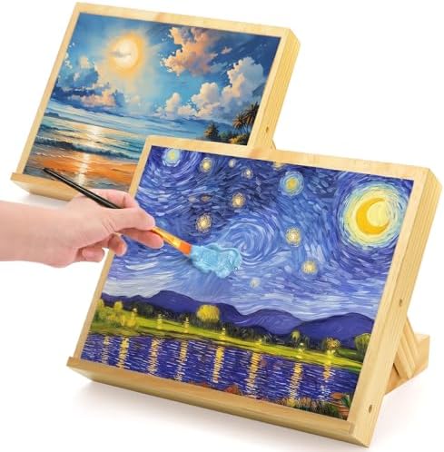 DEAYOU 2 Pack Tabletop Easel for Painting, Adjustable Angle Wooden Art Easel Stand, Portable Drawing and Sketching Board for Canvas, Book, Artwork, Drafting, Student, Artist, Beginner, 13.8"x11.4"