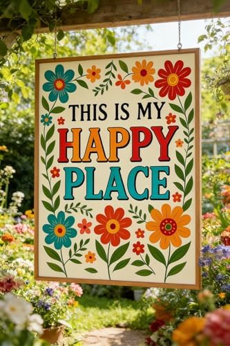 CraftBliss 5D Diamond Painting Kit for Adults, This is My Happy Place Floral Pattern, 11.8×15.7 Inch Round Dot DIY Diamond Art, Colorful Flower Wall Decor for Home Living Room Bedroom Decoration