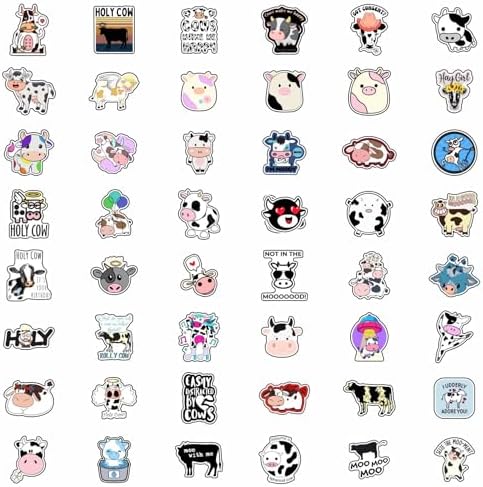 BulbaCraft 100Pcs Cow Stickers for Water Bottles, Laptop Decals, Cute Cow Gifts, Gifts for Women & Men