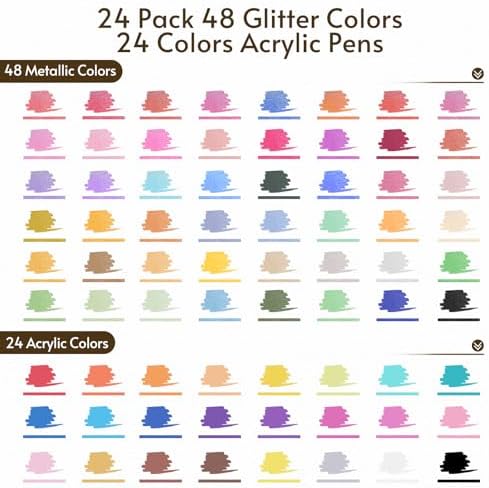 72 Colors 48 Pack Dual Tip Glitter Markers & Acrylic Markers Set-Brush&Fine