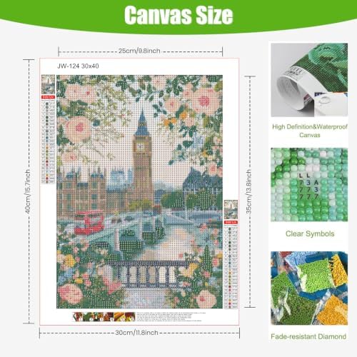 Big Ben in London Diamond Art Kits for Adults, Diamond Painting Kit Adults for Beginners, Round 5D DIY Dimond art,Full Drill Painting Kit Art and Crafts for Adults Home Wall Decor【11.8x15.7inch】