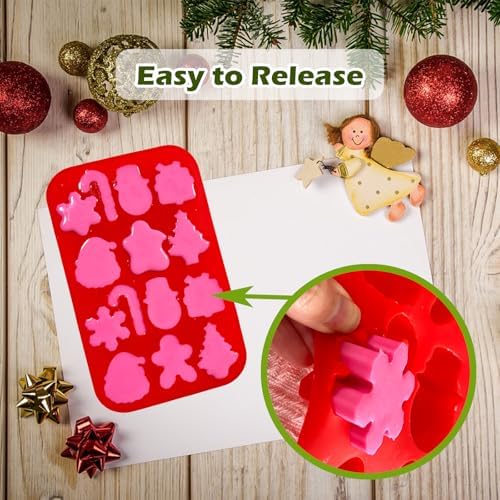 Christmas Silicone Chocolate Molds, 2 PCS Candy Baking Moulds,3D Xmas Tree Snowflake Cane Gingerbread Man Snowman Santa Claus Shape Mold Candy for Chocolate Gummy Soap(Red and Green)