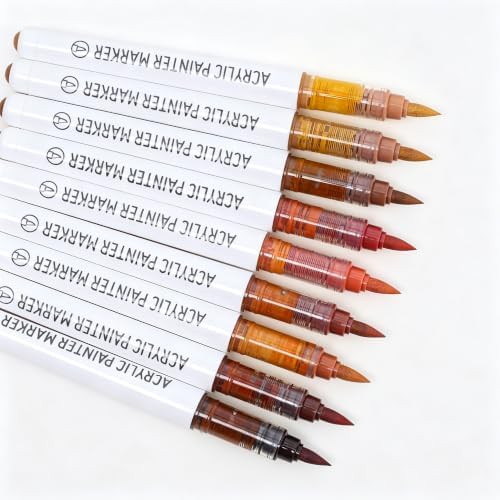 languo Acrylic Paint Markers, 9 Colors Dark Skin Series, Soft Brush Tip