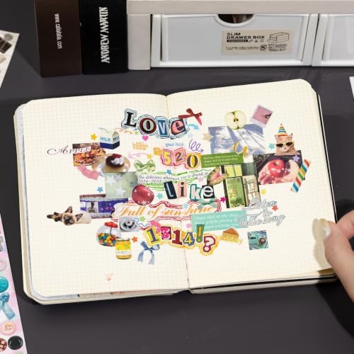 Japanese Retro Sticker Book, 800 Cartoon Stickers Book with Art Coated Paper Creative Activity Stickers for Adults, DIY Scrapbooking Phone Cases Laptops Party Gifts (Poem Drops)