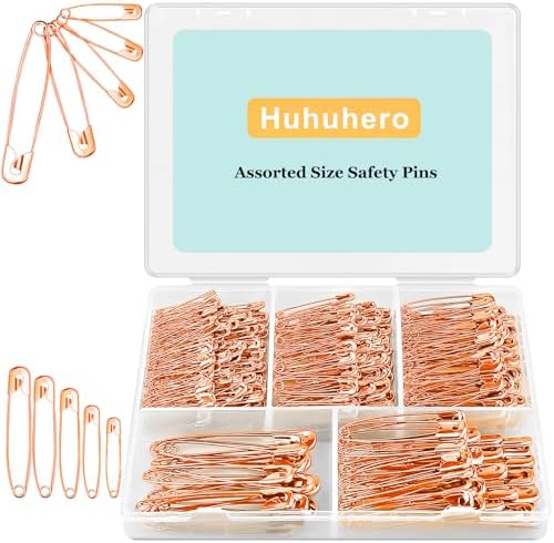 340 Pack Safety Pins Assorted, 5 Different Sizes Small & Large, Rose Gold