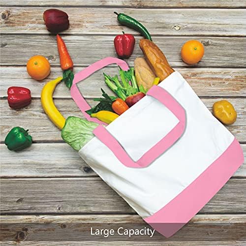 TOPDesign 1-Pack Super Strong Large 12oz Cotton Canvas Tote Bag, Reusable Grocery Shopping Cloth Bag, Fashionable Two-Tone Tote for Crafts, DIY Your Creative Designs