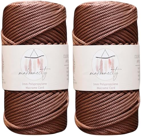 Makromecity, 2 Skeins of Polyester Macrame Cord 3mm x 131 Yards (394 feet) 3mm Polypropylene Copper Macrame Cord Crochet Macrame Bag Cord Crafts for Wall Hangings, Bags, Underplate, Rug