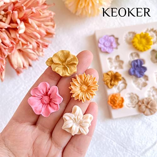 KEOKER Polymer Clay Flower Molds - 2 Pcs Molds for Jewelry Making, Clay Cutters for Earrings Decoration (Medium Flower)