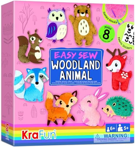 KRAFUN Woodland Animal Sewing Kit for Kids Ages 6+ | 8 Dolls