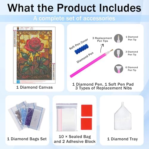 XTCIXAL Diamond Art Kits for Adults, Rose Diamond Painting, 12x16 Inch