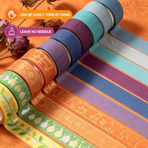 Colorful Washi Tape, 24 Rolls Aesthetic Decorative Foil Masking Tape Set with Gift Box, Decorative Tape for Bullet Journal, DIY Craft, Scrapbook Supplies